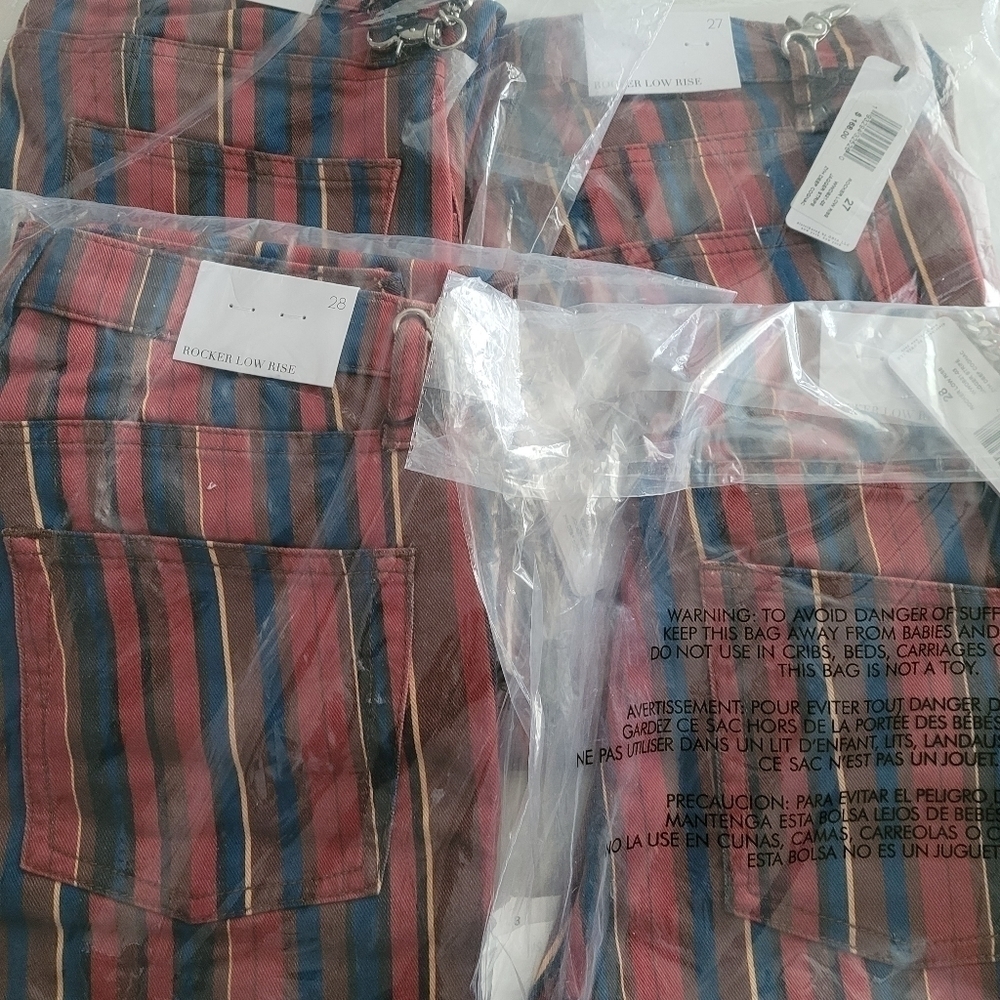 WeWoreWhat Rocker Low Rise Striped Cropped Jeans Punk - Picture 7 of 10